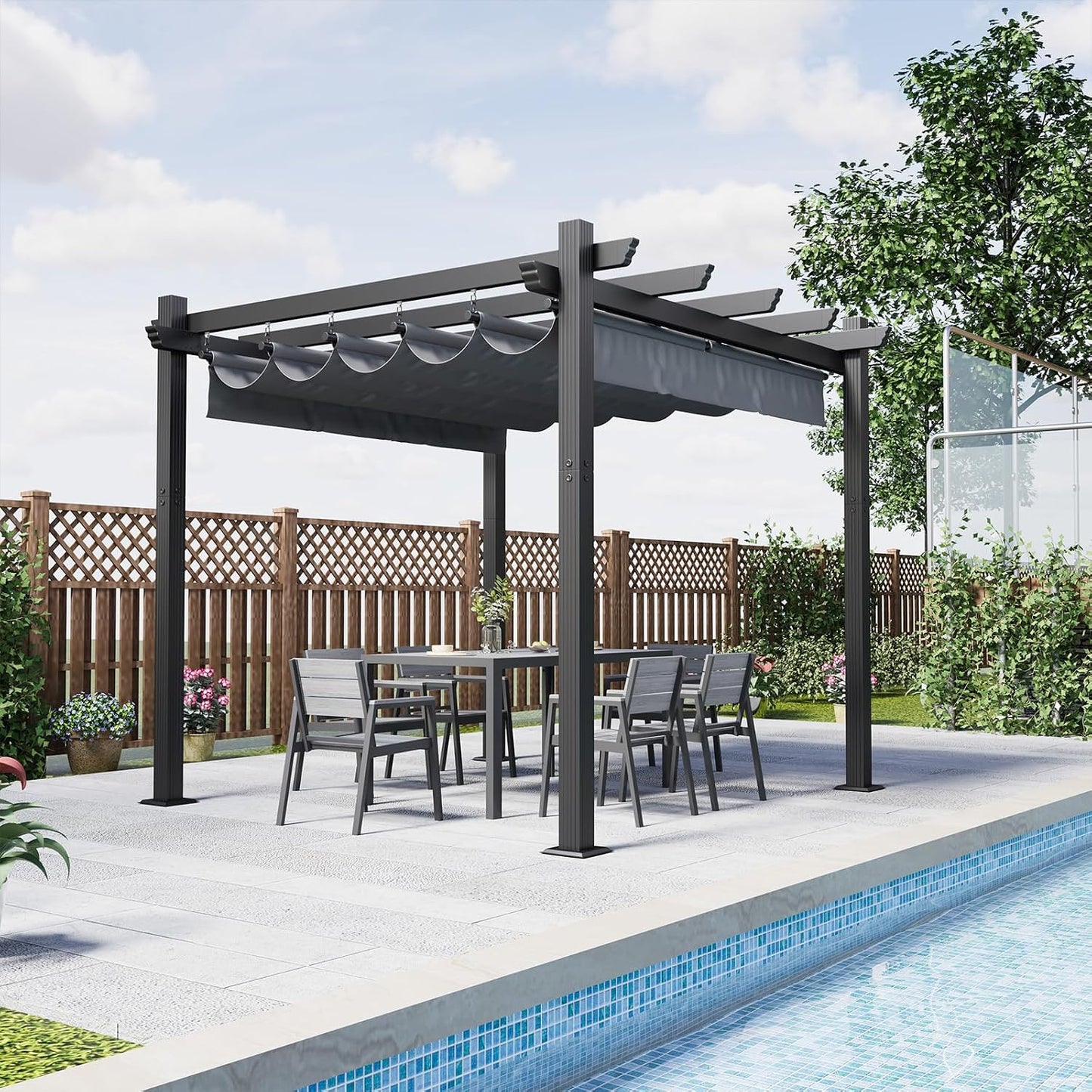 Devoko Pergola Bioclimatica 3x3m, Pergolas de Jardin, con Fijaciones Magnéticas y Zona de Sombra Ajustable, Cenador Pergolas de Aluminio, Adecuada para Escenarios como Jardines y Patios, Negro
