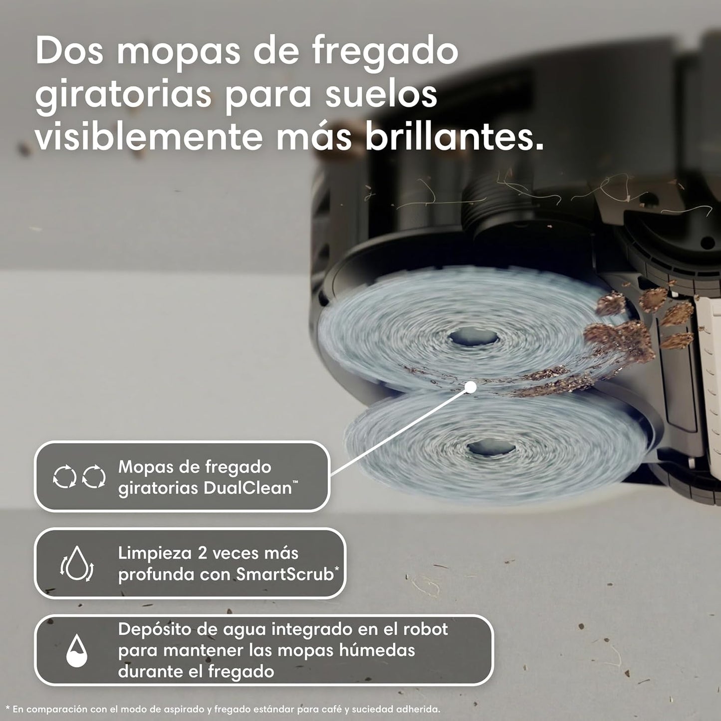 iRobot Roomba Plus 576 Combo y Base AutoWash multifunción, 25KPa, Mopas DualClean PerfectEdge, Lavado/Secado Calor, IA, PrecisionVision, Clearview Pro LiDAR, 90 días autonomía,Accesorios Extra, Negro