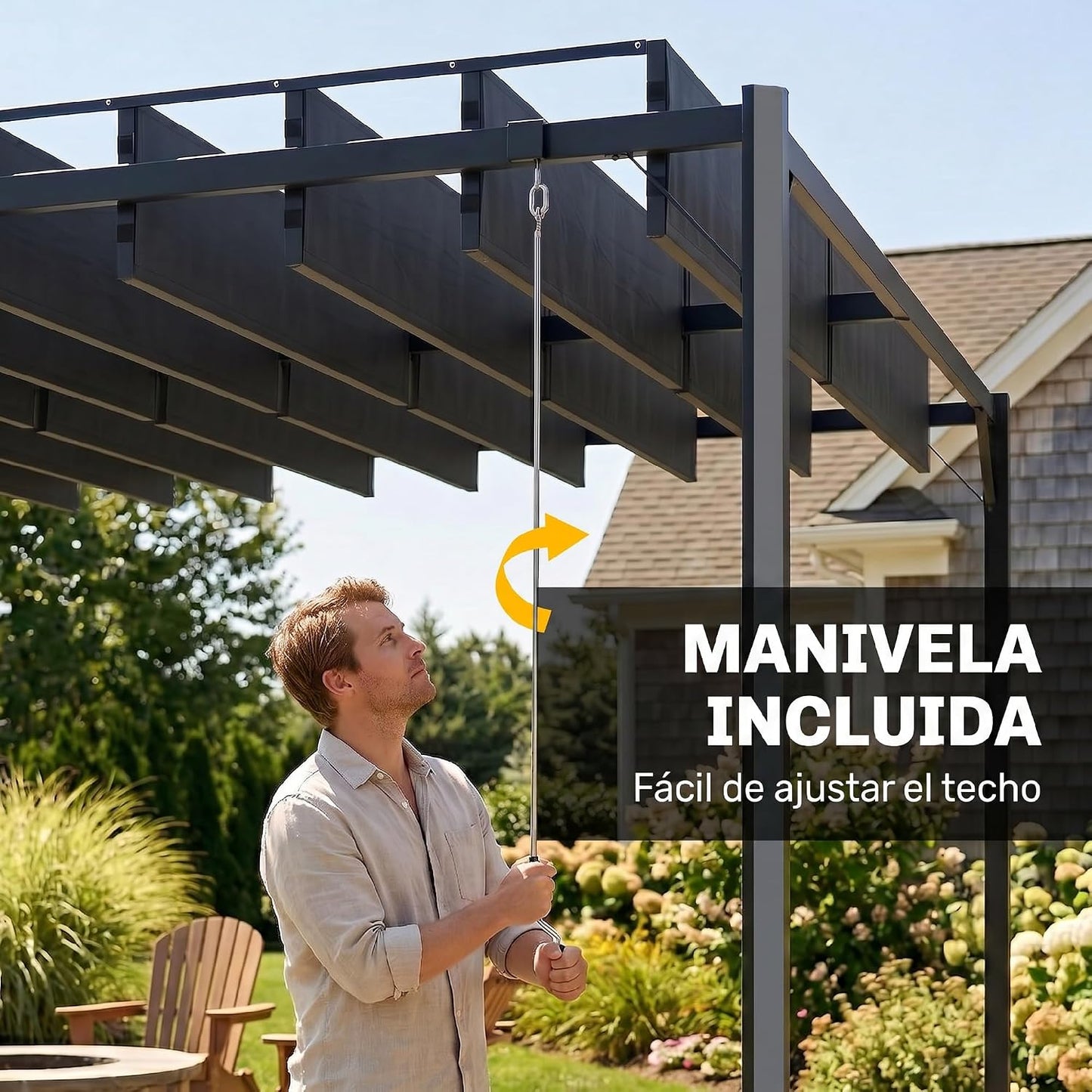 Outsunny Pérgola de Jardín 3x4 m, Cenador de Jardín con Techo de Lamas Orientables, Estructura de Metal, Protección UPF50+, Pabellón para Exterior, Patio, Terraza, Gris Oscuro