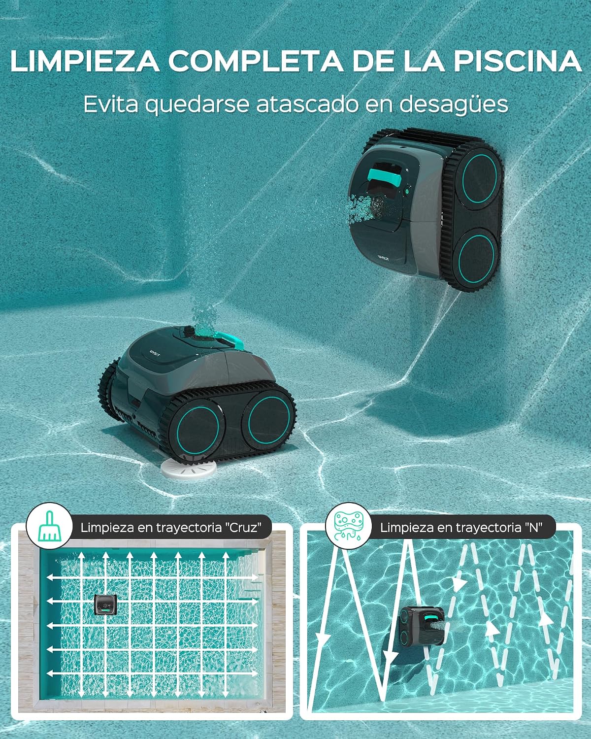WYBOT C1-Plus Robot Piscina Limpiafondos y Paredes, para Piscinas enterradas y elevadas, 160min autonomía, Limpieza 4-en-1 (160m²), Navegación Inteligente & App, Verde Gris