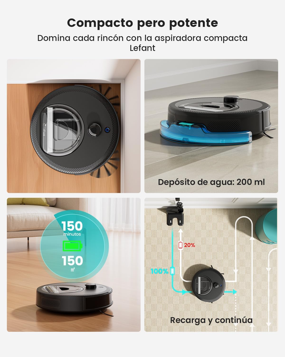 Lefant M330 Pro Robot Aspirador y Fregasuelos con Mapeo 3 en 1, 5000Pa de Succión, 150 min, Evitación de Obstáculos PSD 190°, Navegación dToF, Zonas Virtuales, 2,4GHz y 5GHz WiFi/Alexa/App, Negro