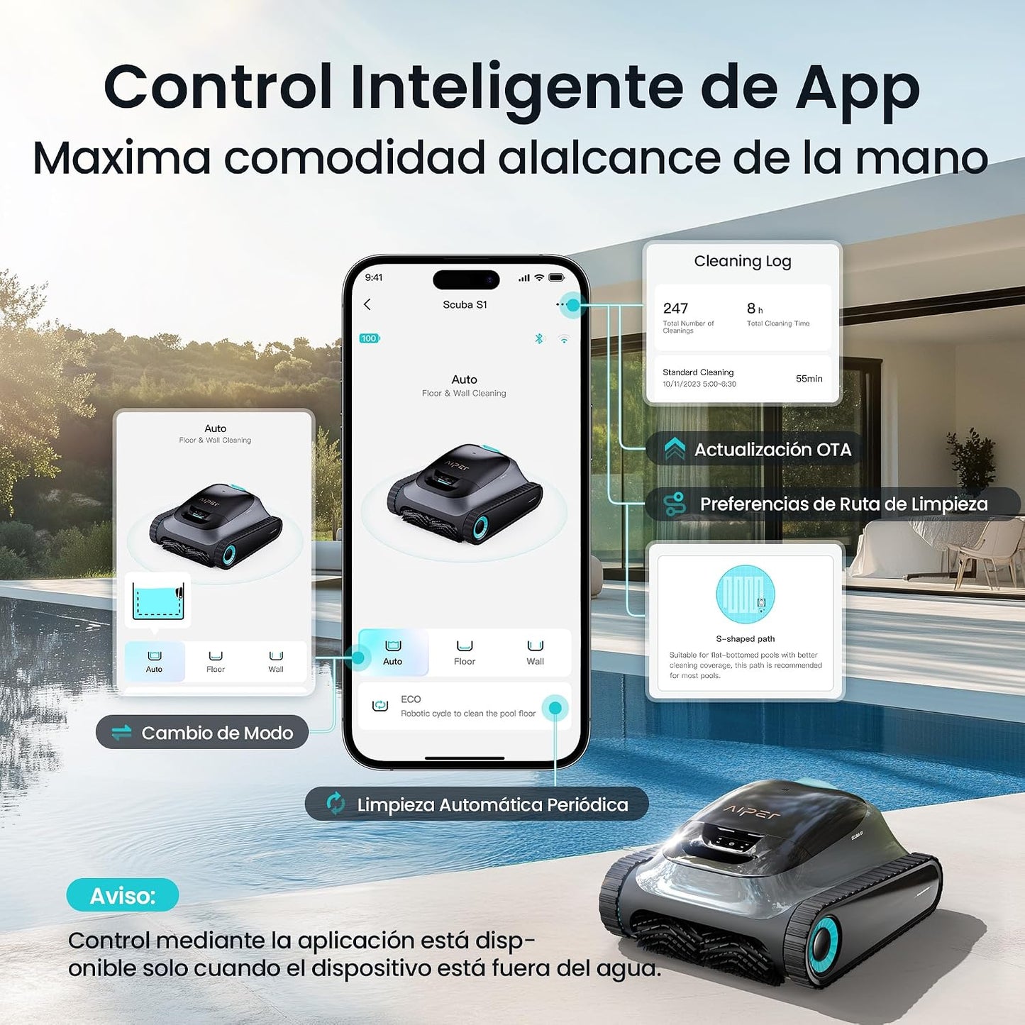 (2026 Upgrade) AIPER Scuba S1 Robot Piscina Limpiafondos y Paredes, Aspirador Piscinas Fondos con Batería Mejorada 270 min, Navegación Smart de Alta Precisión, Filtración Ultrafina + App y OTA
