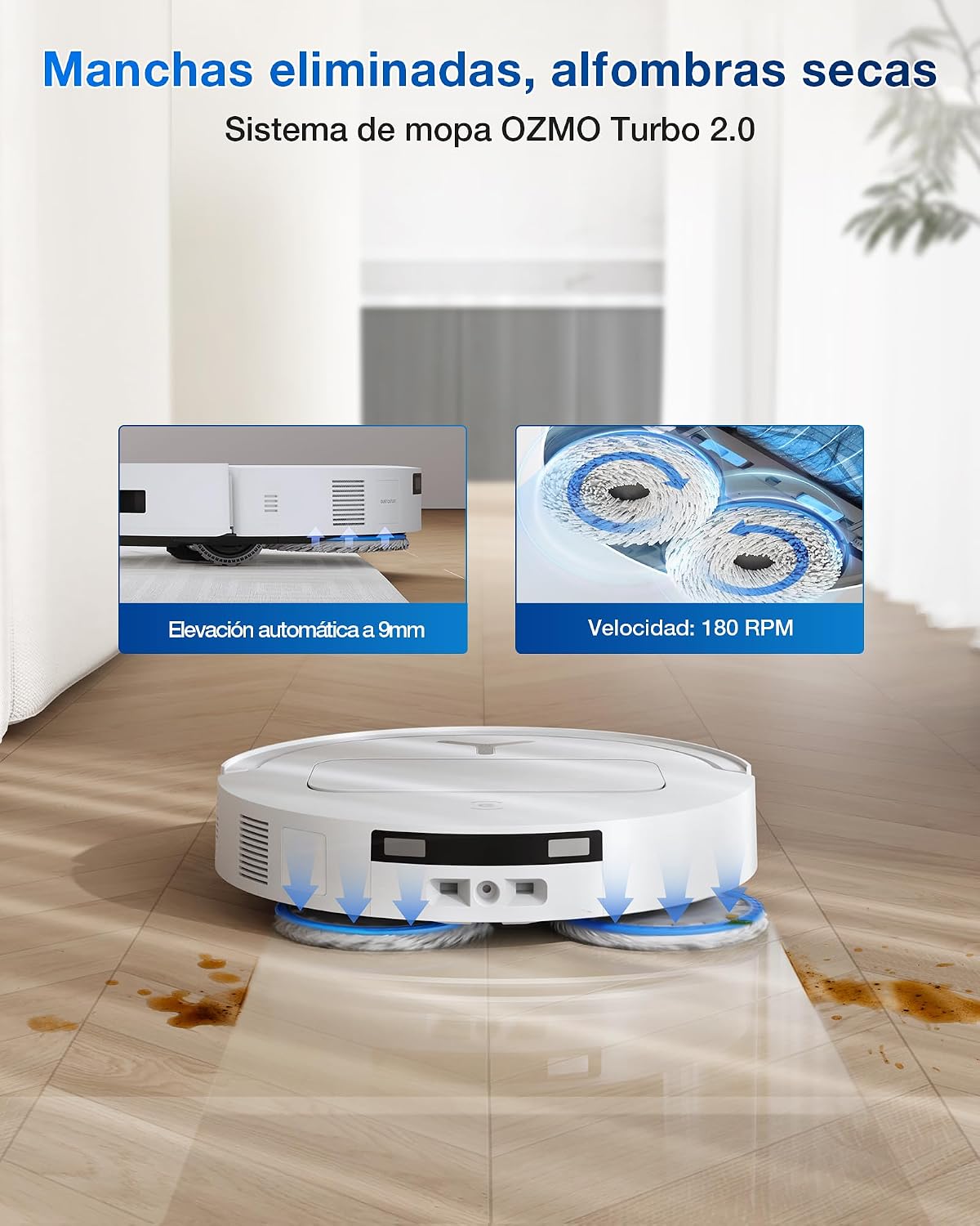 ECOVACS DEEBOT T50 Omni Robot Aspirador y mopa, 15.000Pa, Cepillo Lateral Extensible, ZeroTangle 2.0, estación Omni Todo en uno, mopa con Agua Caliente a 75℃ lultrafino de 81mm, Blanco
