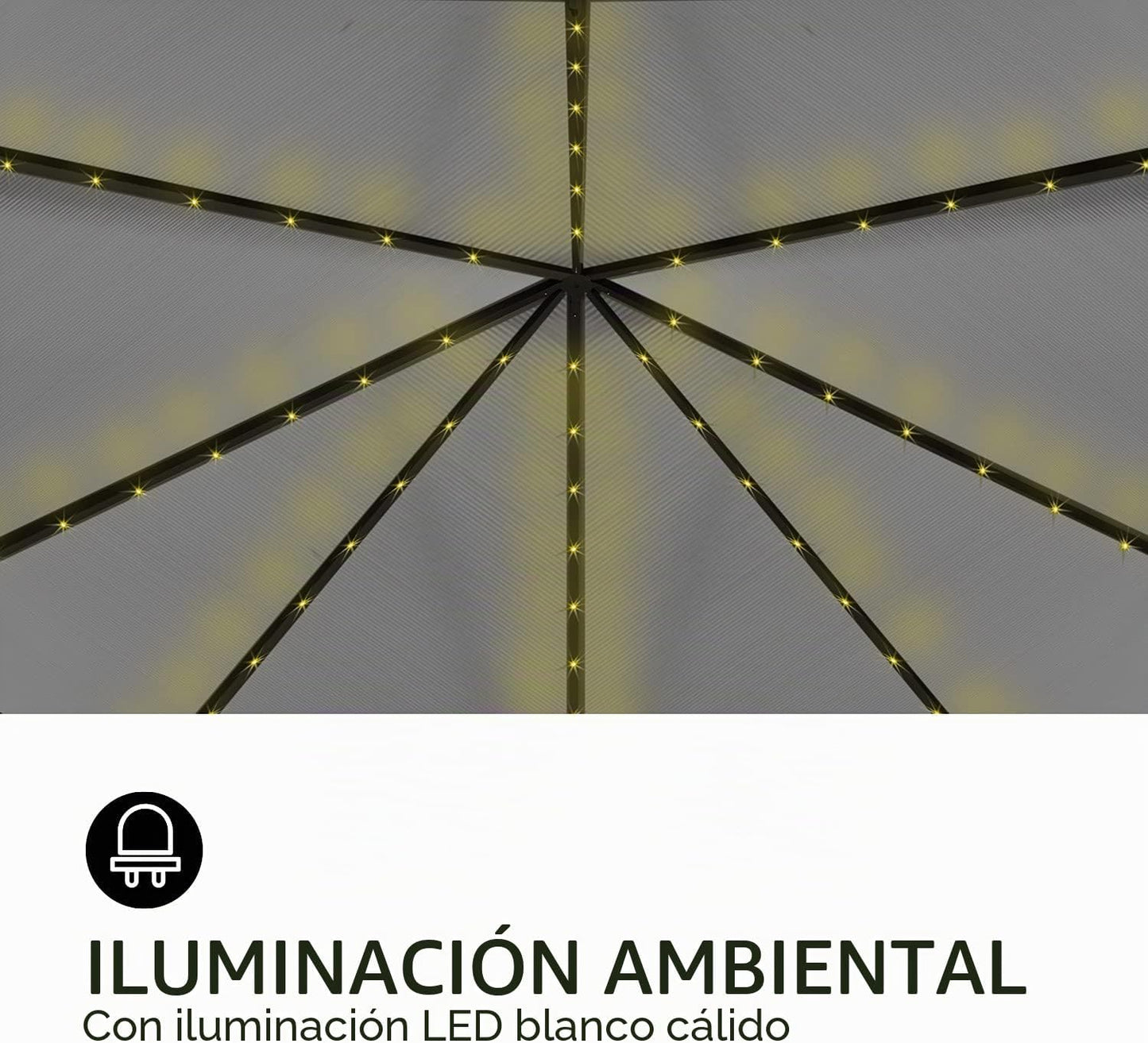 Blumfeldt Pergola Jardín Impermeable 3x3m, Gazebo Techo Policarbonato, Kit de Pérgola Metálica Ligera Estructura Aluminio, Carpa Exterior, Pérgola Cristal Translúcido, Luces LED Regulables