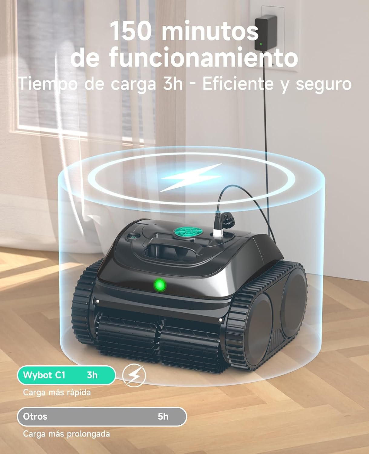 WYBOT C1 Robot Limpiafondos Piscina con Planificación Inteligente de Rutas, Limpieza Automática de Fondo, Paredes y Línea de Agua, Triple Motor Mejorado, 150 Min, hasta 150㎡(Negro)