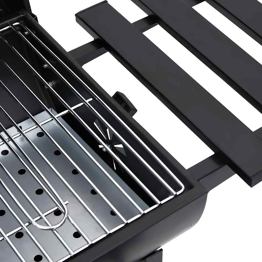 2026 Barbacoa con ruedas y estantes, negra, acero, 115 x 85 x 95 cm, barbacoa exterior