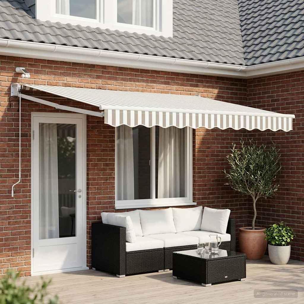 vidaXL Toldo retráctil eléctrico gris claro y blanco, toldo eléctrico, extensible, LED, protección de jardín, protección al aire libre, parasol funcional