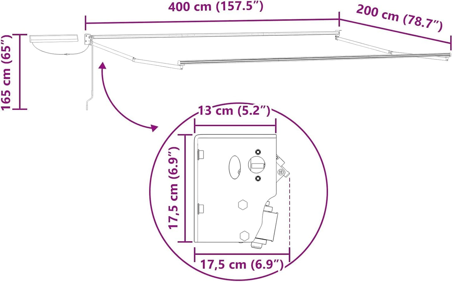 vidaXL Toldo Retráctil Eléctrico Borgoña y Blanco 4 x 2 m, Cortina eléctrica Moderna, toldo Exterior con Control Remoto, Cubierta de Patio ecológica, soluciones solares