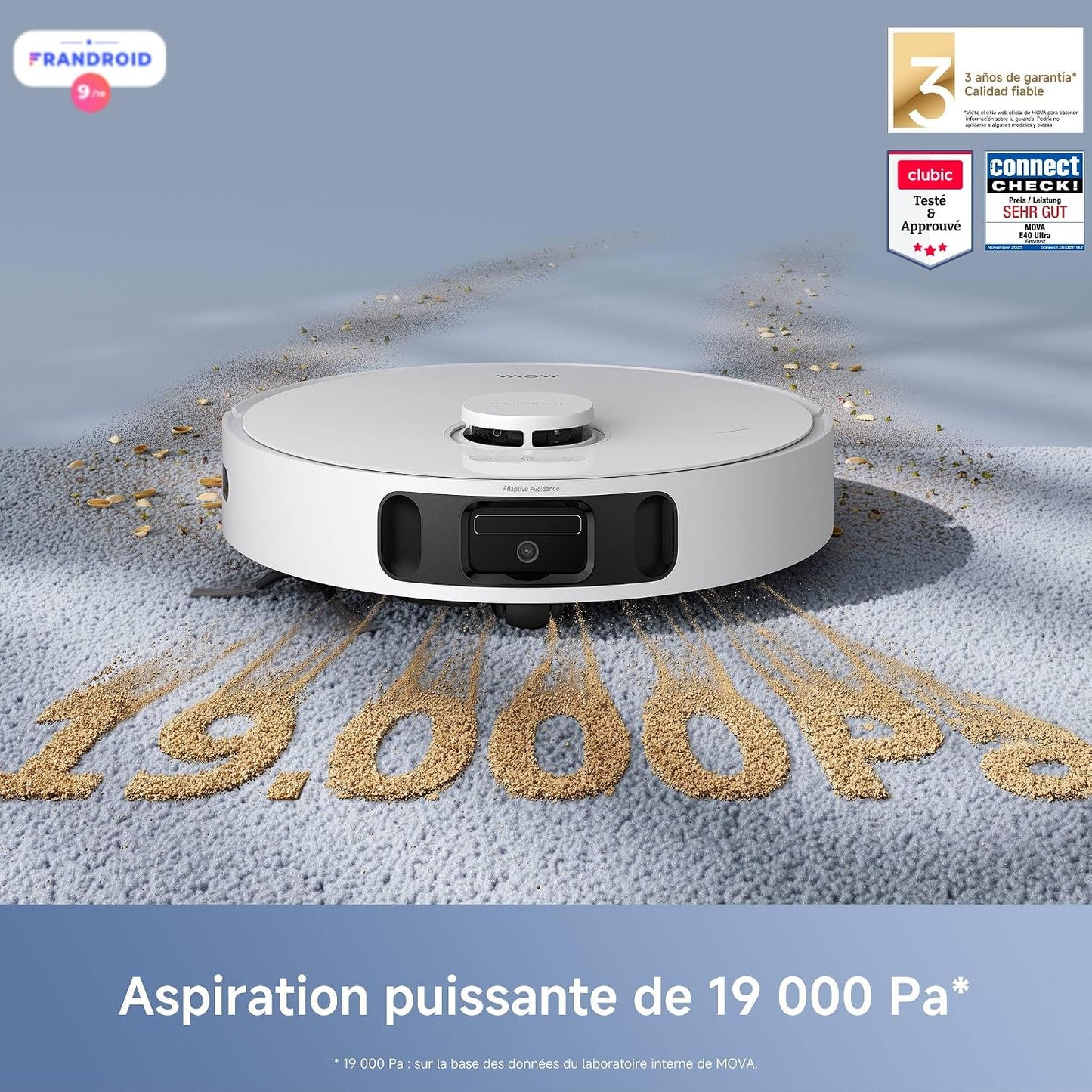 Mova E40 Ultra Robot Aspirador y Fregasuelos 19.000 Pa Tecnología de Fregado MaxiReach, Cepillo Lateral Antienredos, hasta 75 Días de Limpieza sin Intervenir Modo para Mascotas Estación Todo en Uno