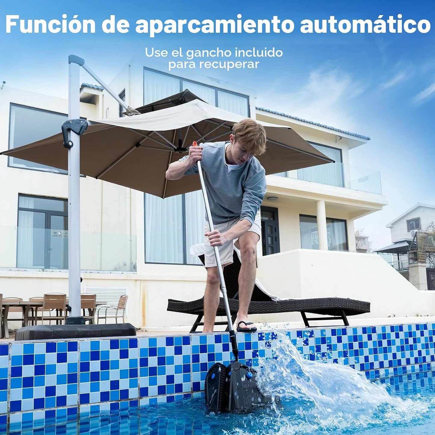 (Nuovo 2026) EVERCROSS BOT Robot Limpiafondos Piscina Automático con App, Robot Piscina sin Cable, Limpieza Completa Suelo y Paredes, 120 Min, Regreso Automático, 200 m²