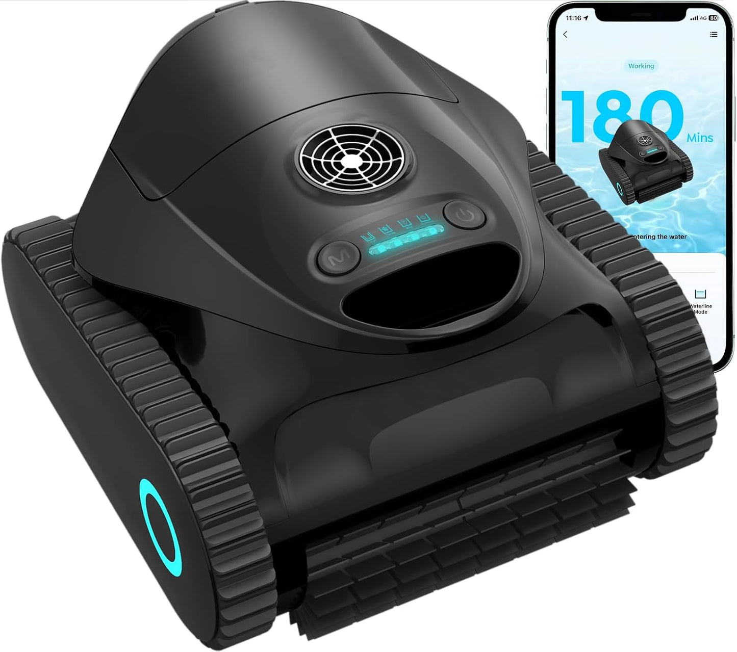 C1 Robot Limpiafondos Piscina,Paredes,Línea y Plataformas,Autonomía 180 min, Doble Filtración, 3 Motores, Succión Potente, Control por App, Robot Piscina Inalámbrico 150㎡,Nero Opaco