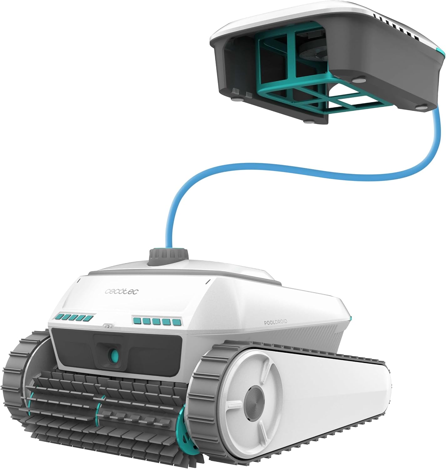 Cecotec Robot Limpiapiscinas para Fondos, Paredes, Línea de Flotación y Superficie Conga Pooldroid 10000 TotalClean AquaSkater. 300m2, Limpieza Ordenada, Autonomía 150mins, Capacidad 4L, App y Mando