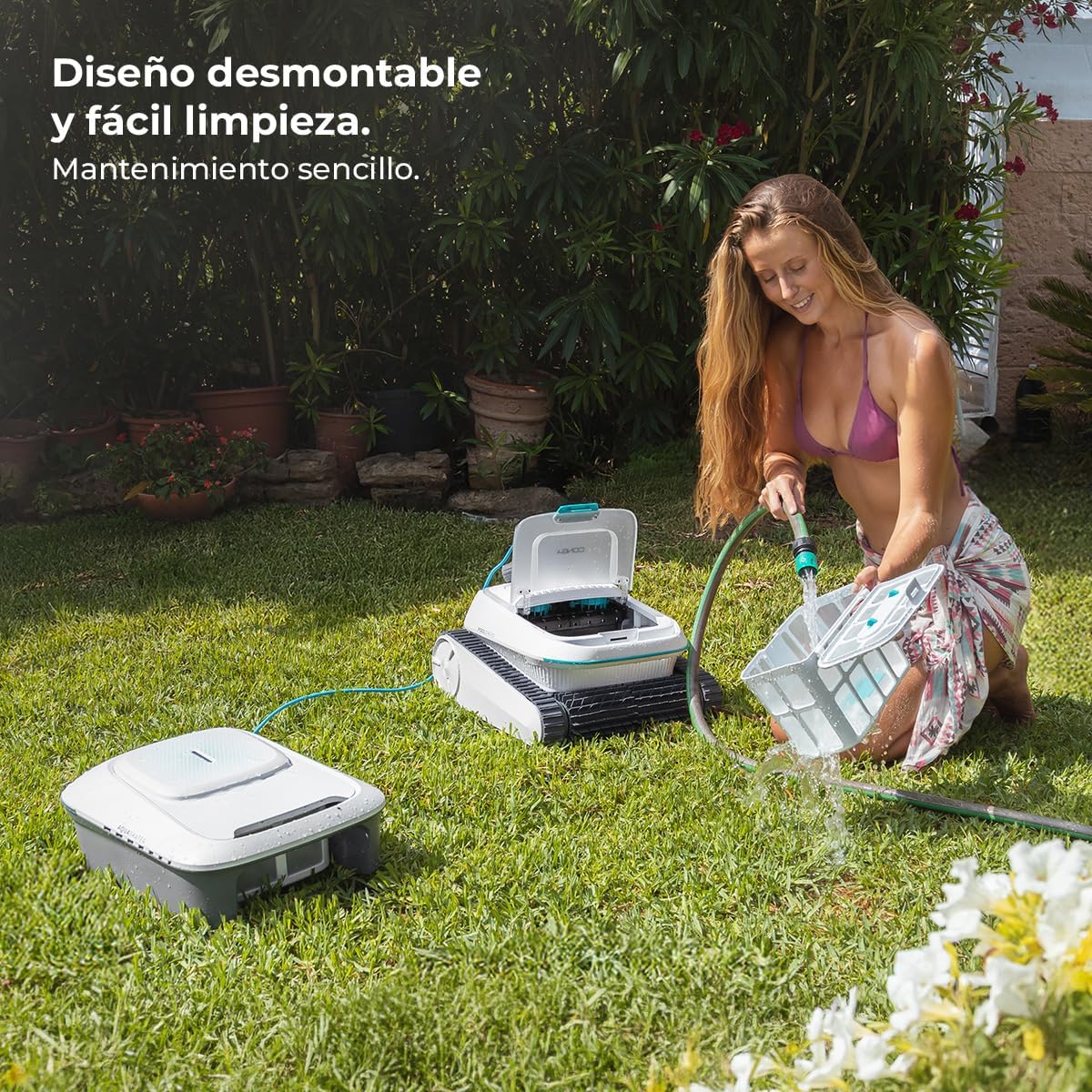 Cecotec Robot Limpiapiscinas para Fondos, Paredes, Línea de Flotación y Superficie Conga Pooldroid 10000 TotalClean AquaSkater. 300m2, Limpieza Ordenada, Autonomía 150mins, Capacidad 4L, App y Mando