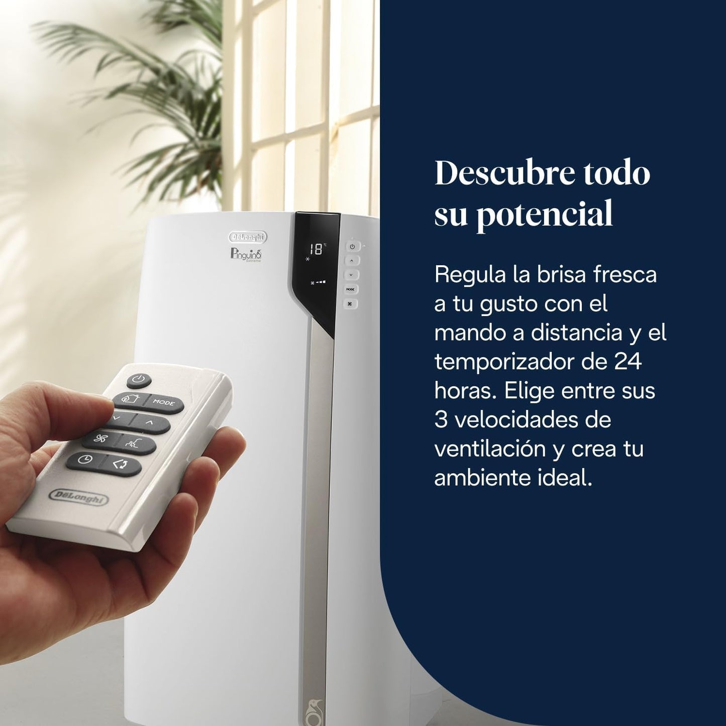 De'Longhi Pinguino PAC EX93 Extreme Aire Acondicionado Portátil Silencioso con Tecnología Arctic Whisper Extreme, 9.400 BTU/h, 2.5 kW, hasta 85 m³, Clase A+