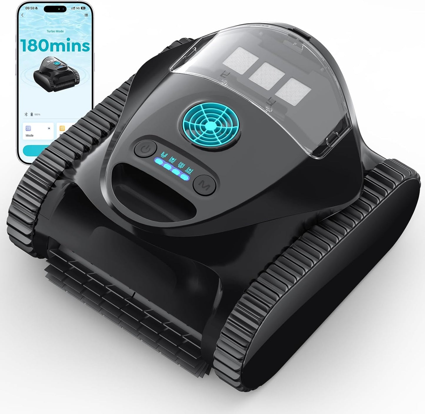C1 Robot Piscina Limpiafondos y Paredes, Doble Filtro, Aspirador Piscina Bateria, 7 Modos de Limpieza, 180 min de Autonomía, Limpiador con App, Limpiafondos Piscina de hasta 150 m², Gris Seda