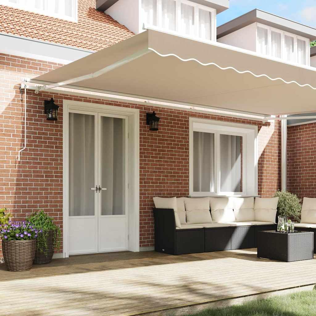 Brokky Toldo Motorizado 5 x 3.5 m Toldo Articulado Eléctrico con Mando a Distancia para Terraza, Jardín-Beige-5 x 3,5 m-Marco Blanca