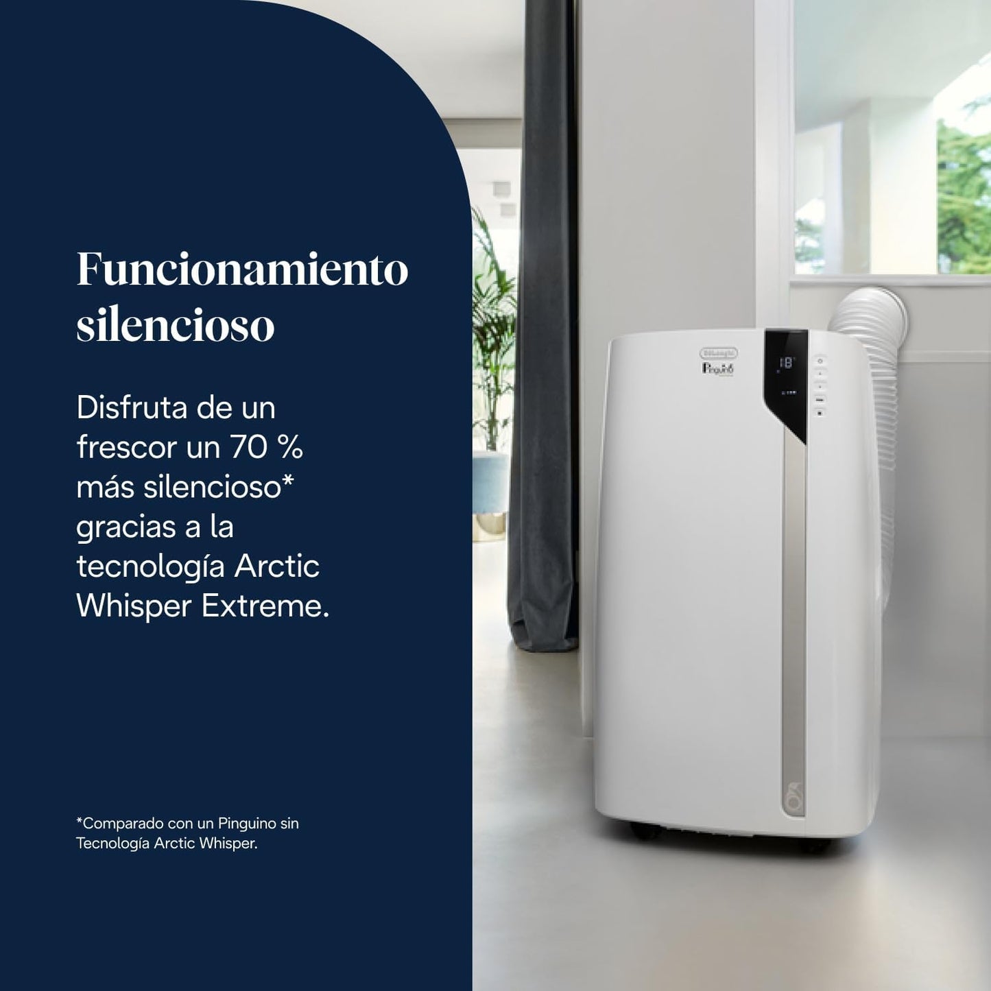 De'Longhi Pinguino PAC EX93 Extreme Aire Acondicionado Portátil Silencioso con Tecnología Arctic Whisper Extreme, 9.400 BTU/h, 2.5 kW, hasta 85 m³, Clase A+