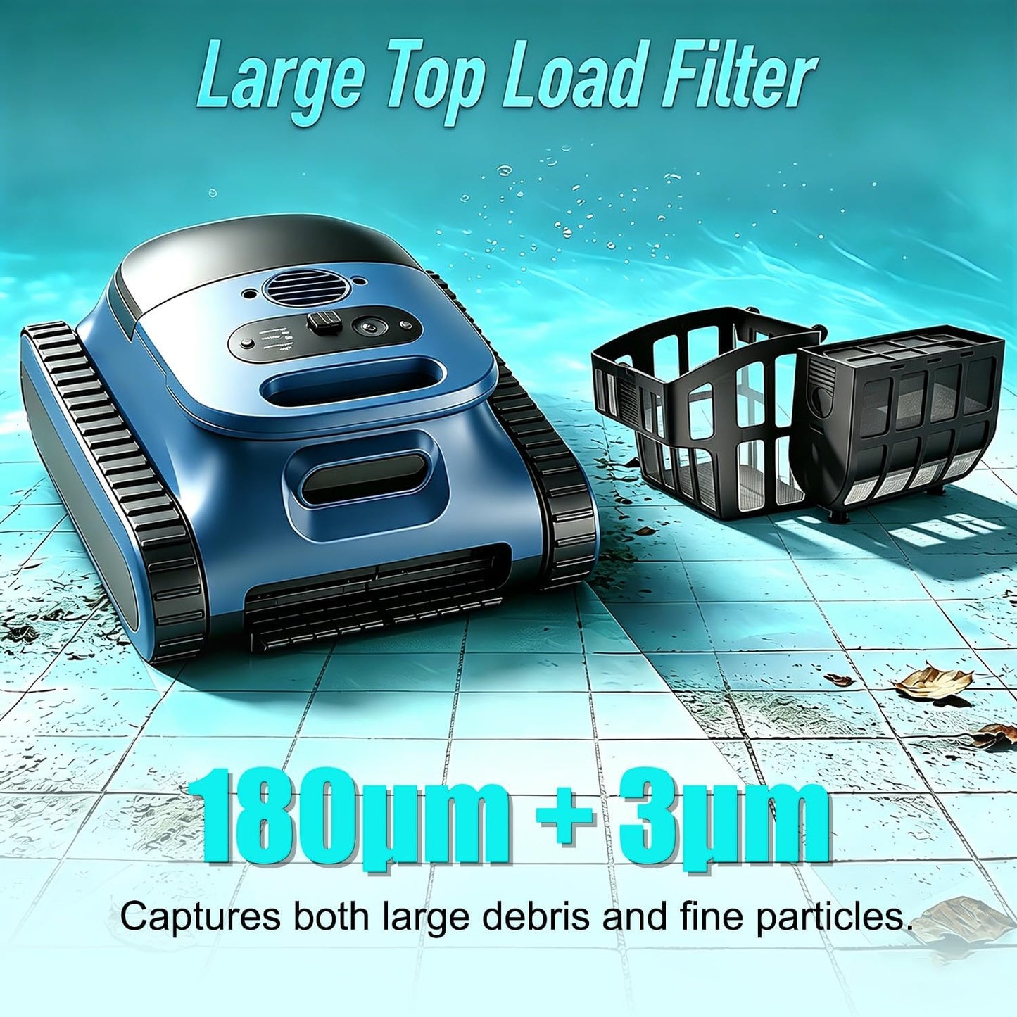 (Upgrade 2026) EVERCROSS BOT Robot Limpiafondos Piscina Batería, Limpiador Automático con Navegación IA, Flujo de 18.1 m³/h, Doble Filtro 3μm, Impermeable IPX8, Autonomía 180 Min
