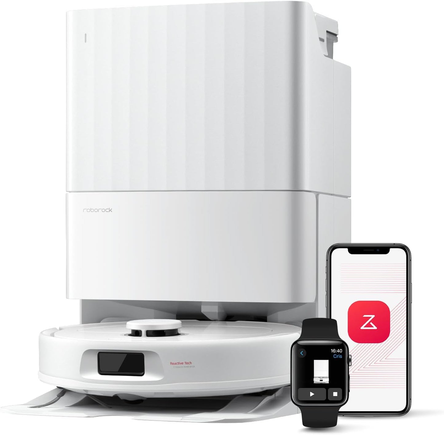 roborock Robot Aspirador QV 35A, 8000Pa de succión, Dos mopas giratorias elevables, cepillos antienredos, tecnología reactiva para Evitar obstáculos, navegación y mapeo,Blanco