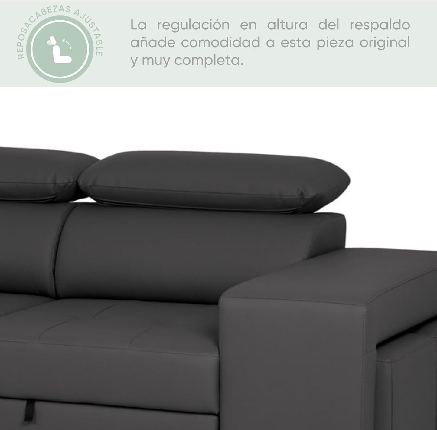 BUDWING John Sofá Cama Esquinero 4 Plazas - Chaise Longue Reversible, Reposacabezas Ajustable y 2 Pufs – Tapizado en Poliuretano – Estilo Moderno – 263x161x96 cm – Negro