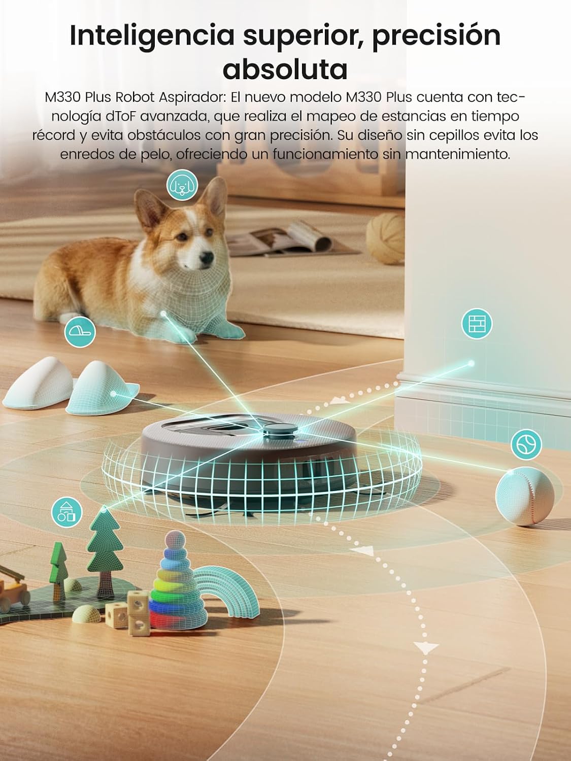Lefant M330 Plus Robot Aspirador y Fregasuelos 3 en 1, 5000 Pa de Potencia, Navegación dToF, 150 min de Autonomía, Anti-enredos para Mascotas, WiFi/App/Alexa, Gris