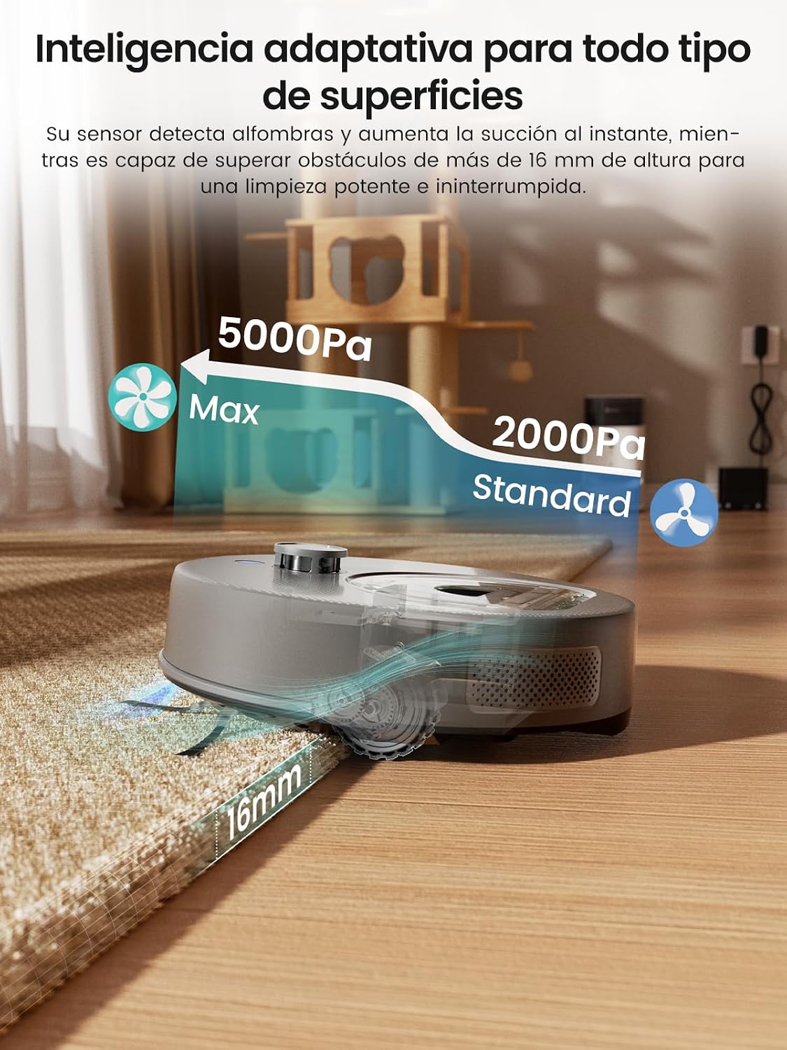 Lefant M330 Plus Robot Aspirador y Fregasuelos 3 en 1, 5000 Pa de Potencia, Navegación dToF, 150 min de Autonomía, Anti-enredos para Mascotas, WiFi/App/Alexa, Gris