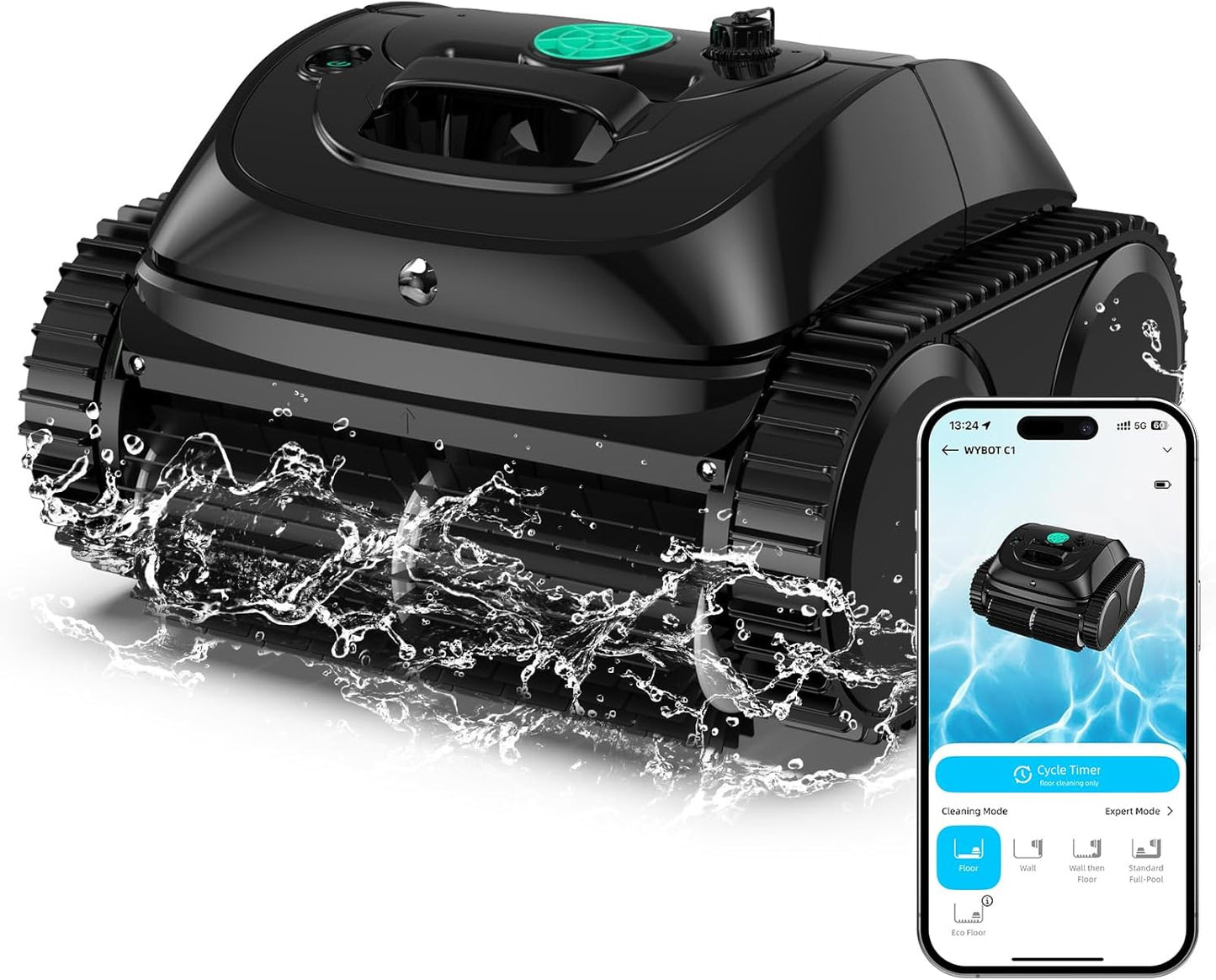 WYBOT C1 Robot Limpiafondos Piscina con Planificación Inteligente de Rutas, Limpieza Automática de Fondo, Paredes y Línea de Agua, Triple Motor Mejorado, 150 Min, hasta 150㎡(Negro)