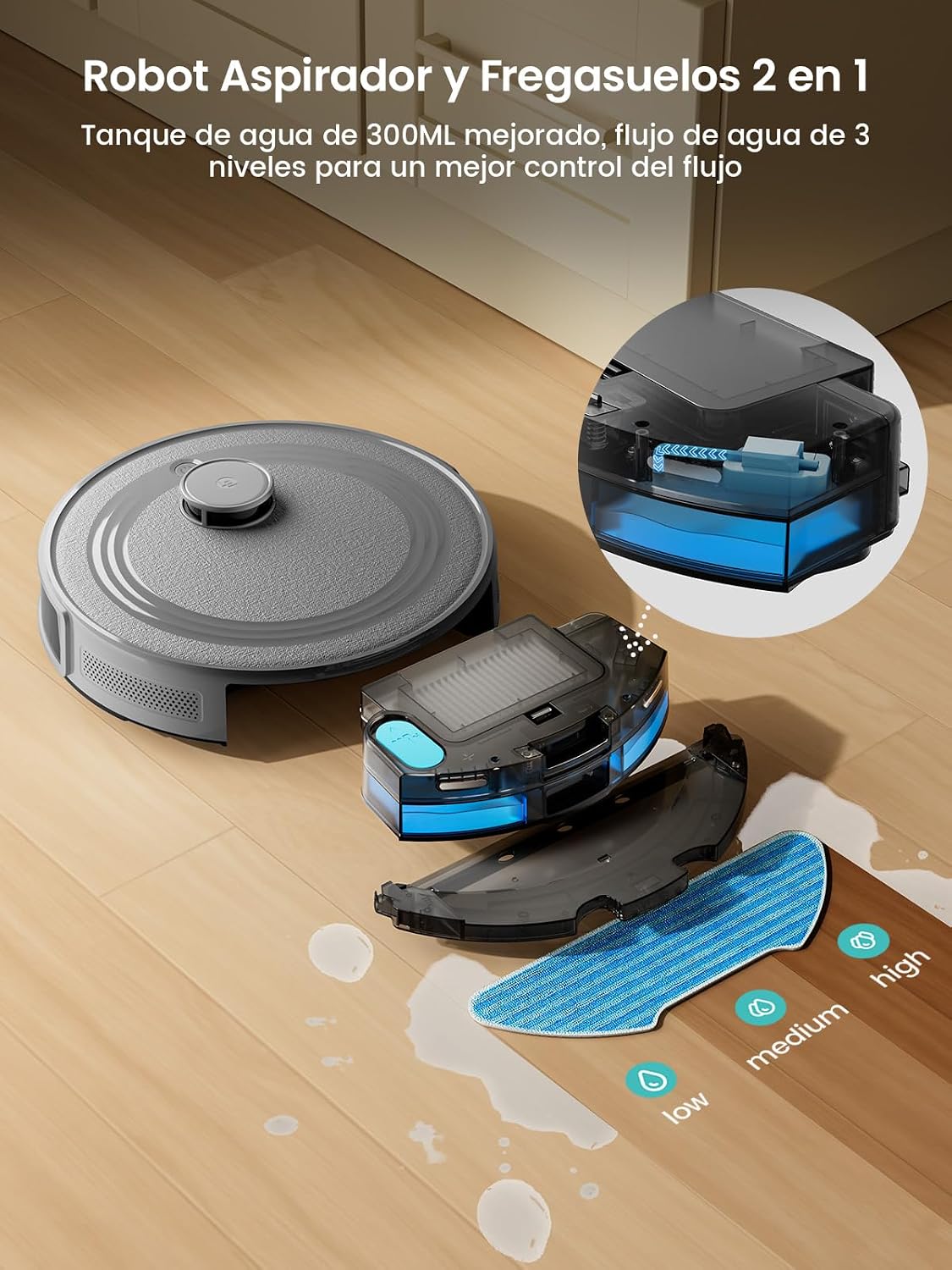 Lefant M2 Robot Aspirador y Fregasuelos con Cartografía, Aspiración de 6000Pa, Autonomía de 160 Minutos, Navegación Láser, Tecnología de Evasión PSD, Limpieza Personalizable, App/Alexa/WiFi