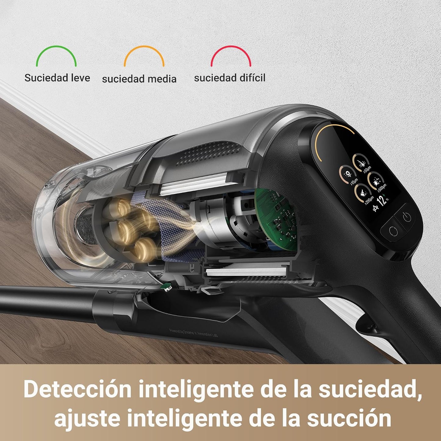 DREAME Z30 Aspiradora sin Cable, 28000 PA/310 AW Aspiradora con Motor de Alta Velocidad, Máximo 90 Min, Filtro Hepa H14, Revelación de Polvo, Detección de Suciedad, Ajuste Automático de Succión