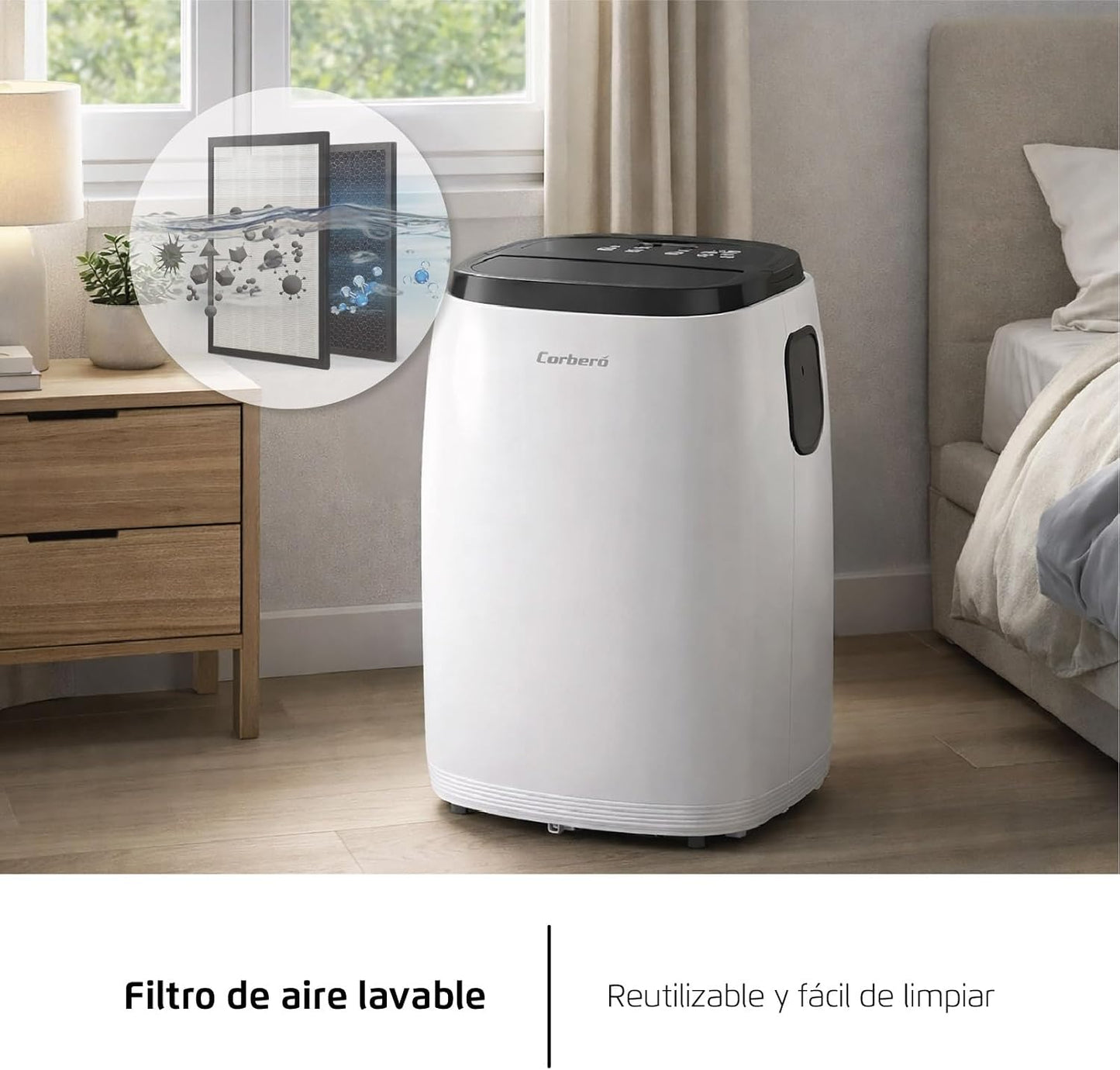 Corberó - Aire Acondicionado Portátil 3 en 1 con Mando | CPC14 | 14000 BTU- 4100 Frigorías | Cobertura 25-40 m² | 16-31 ºC | Refrigeración | Ventilador| Deshumidificación | Temporizador