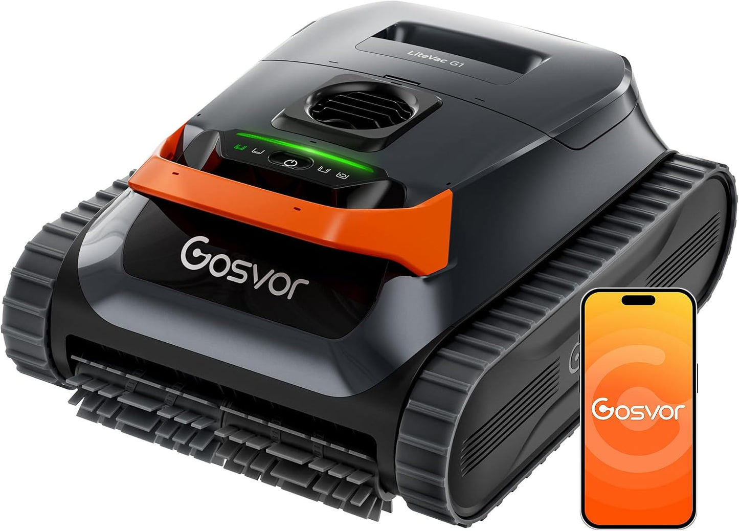 Gosvor LiteVac G1 Robot Limpiafondos Piscina,7kg,200min Autonomía,Doble Filtración,Control de la App,200m²,Gris Anaranjado