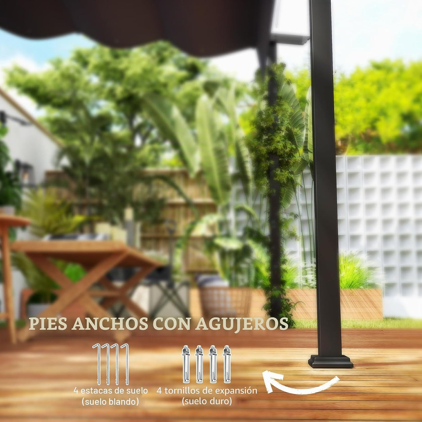 Outsunny pérgola con tejado Aprox. 3x3m para Patio y pabellón de jardín, aluminio, montado en la pared, protección solar ajustable