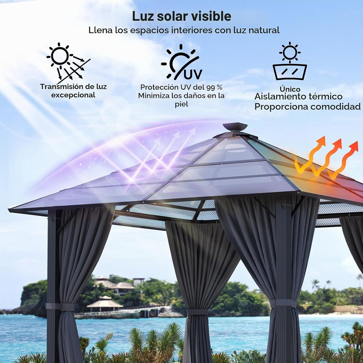 Devoko Pabellón 3x3 Impermeable Estable Resistente al Invierno, Pabellón de Jardín de Aluminio, Pabellones para Barbacoa con Techo Fijo Translúcido, Protección UV 50+, Pérgola Adecuada para Jardines