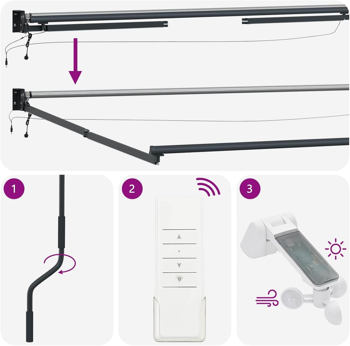 VidaXL - Toldo retráctil eléctrico (100% poliéster, aluminio, toldo eléctrico automático, moderno, retráctil, con LED, cobertizo exterior, sombra funcional