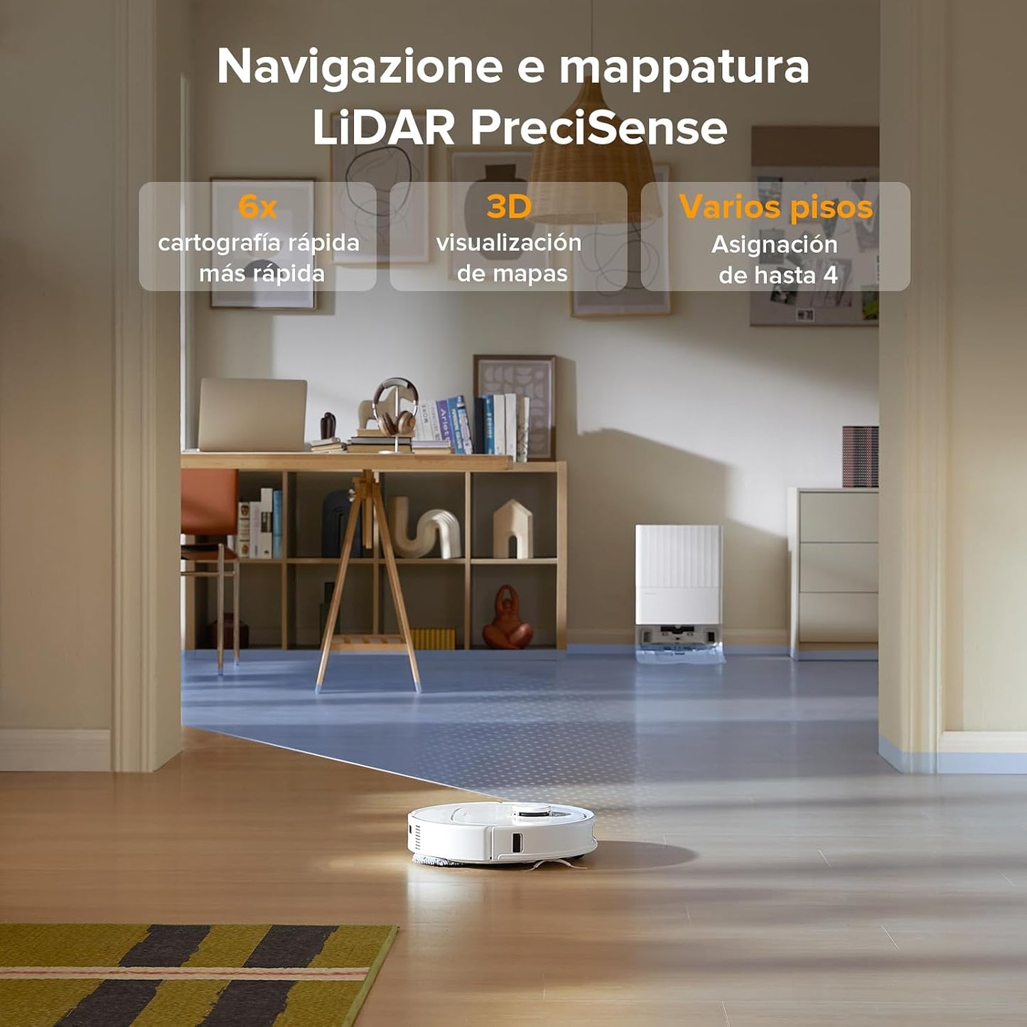 roborock Robot Aspirador QV 35A, 8000Pa de succión, Dos mopas giratorias elevables, cepillos antienredos, tecnología reactiva para Evitar obstáculos, navegación y mapeo,Blanco