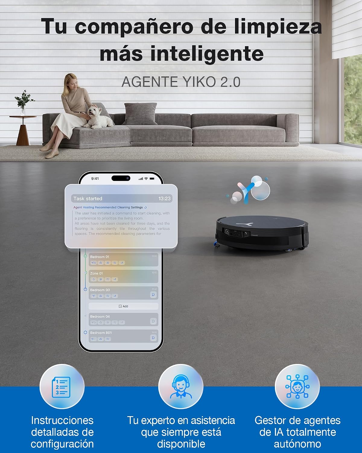 ECOVACS X12 OMNICYCLONE Robot Aspirador y Friegasuelos, Blast y 22 000 Pa, tecnología FocusJet para Manchas, PowerBoost ultrarrápido, OZMO Roller 3.0, Rodillo Inteligente