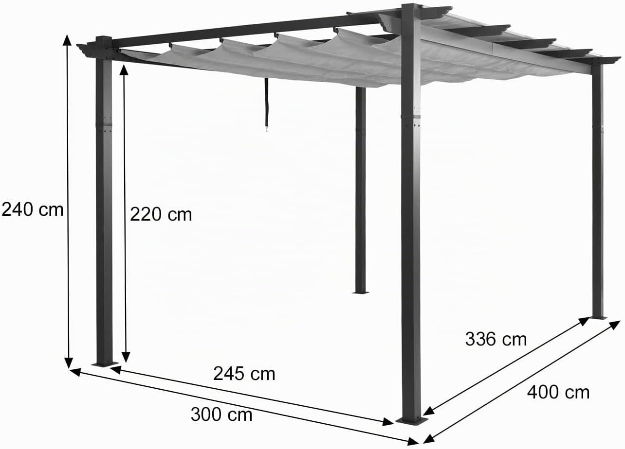 Pérgola de aluminio HWC-N93, cenador para jardín, estable estructura de 8 cm, techo solar UV50+ 3 x 4 m, color topo