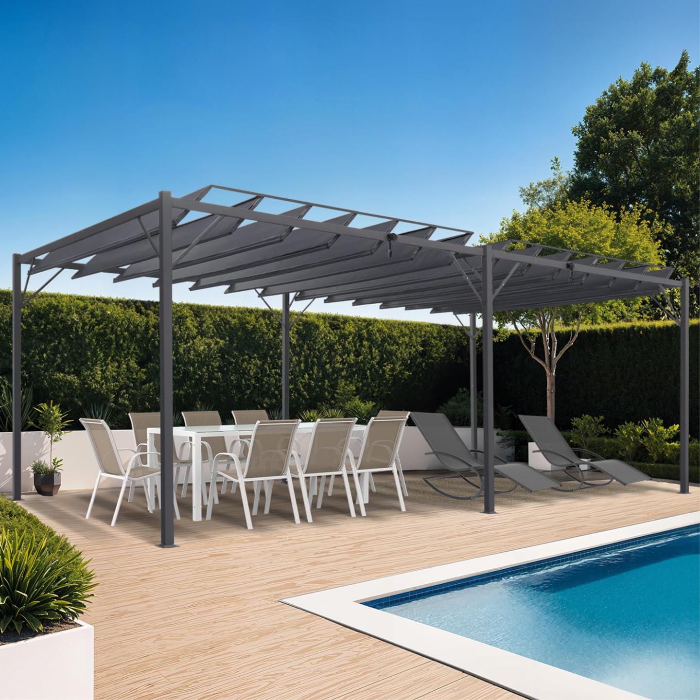 IDMarket – Pergola cuchillas orientables 3 x 6 m, color gris antracita