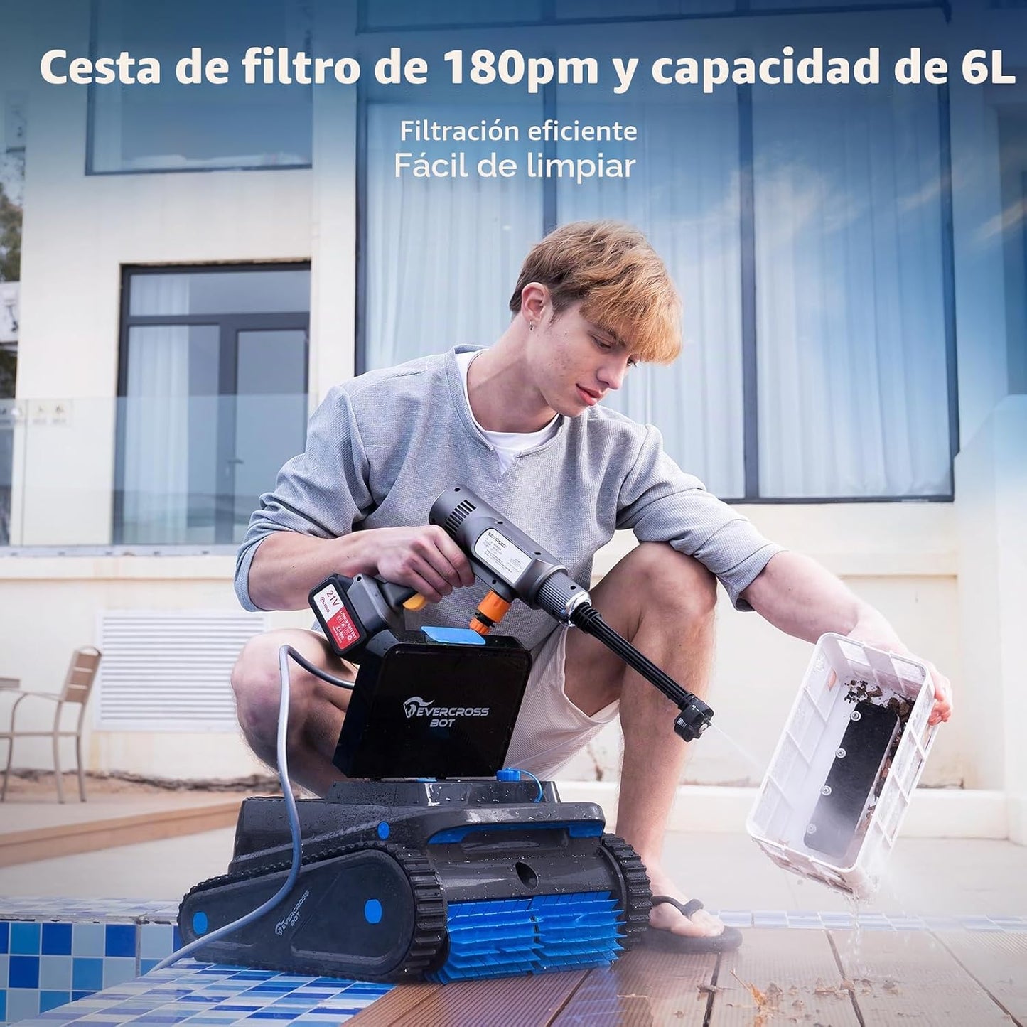 (Nuovo 2026) EVERCROSS BOT Robot Limpiafondos Piscina Automático con App, Robot Piscina sin Cable, Limpieza Completa Suelo y Paredes, 120 Min, Regreso Automático, 200 m²