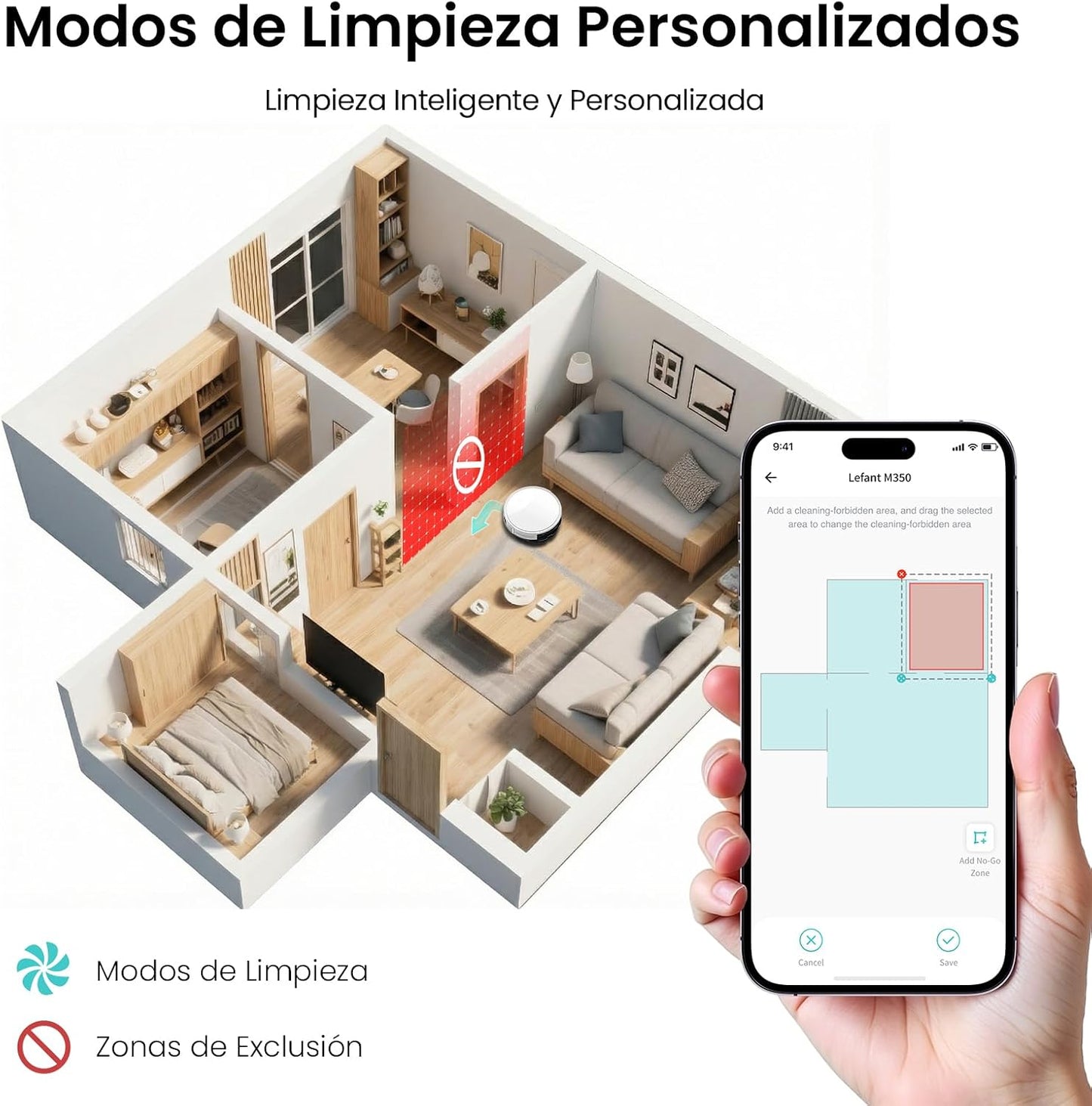 Lefant M350 Robot Aspirador y Fregasuelos con Mapeo Láser ToF, Cuerpo Ultra Delgado 7.9 cm, Succión 6000 Pa, Autovaciado 75 Días, Ideal para Apartamentos, WiFi/Alexa/App,Blanco