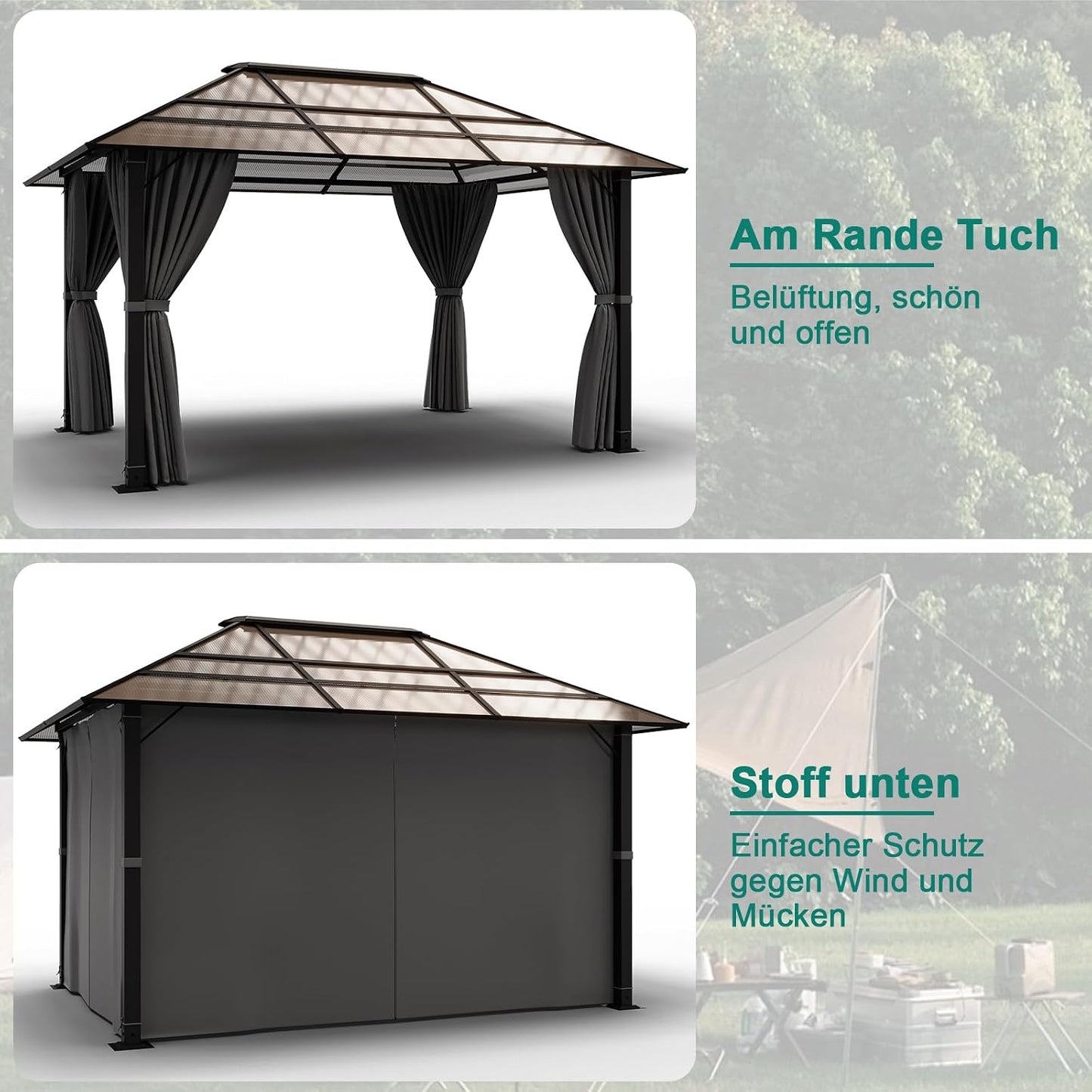 Devoko - Cenador de jardín de 3 x 4 cm, impermeable y estable, cenador de jardín al aire libre de aluminio, glorieta con techo fijo resistente a los rayos UV, para escenas exteriores, color gris