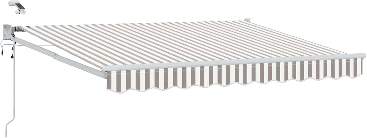 vidaXL Toldo retráctil eléctrico gris claro y blanco, toldo eléctrico, extensible, LED, protección de jardín, protección al aire libre, parasol funcional