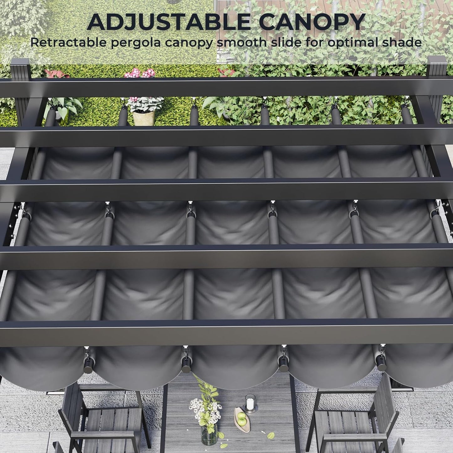 Devoko Pergola Bioclimatica 3x3m, Pergolas de Jardin, con Fijaciones Magnéticas y Zona de Sombra Ajustable, Cenador Pergolas de Aluminio, Adecuada para Escenarios como Jardines y Patios, Negro