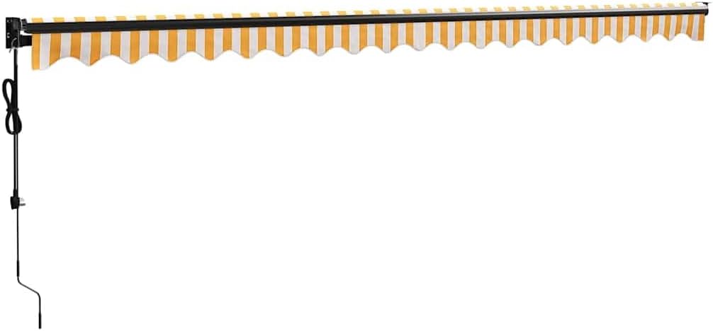 Brokky Toldo Motorizado 5 x 3 m Toldo Articulado Eléctrico con Mando a Distancia para Terraza, Jardín-Amarillo y Blanco-5 x 3 m-Marco Antracita
