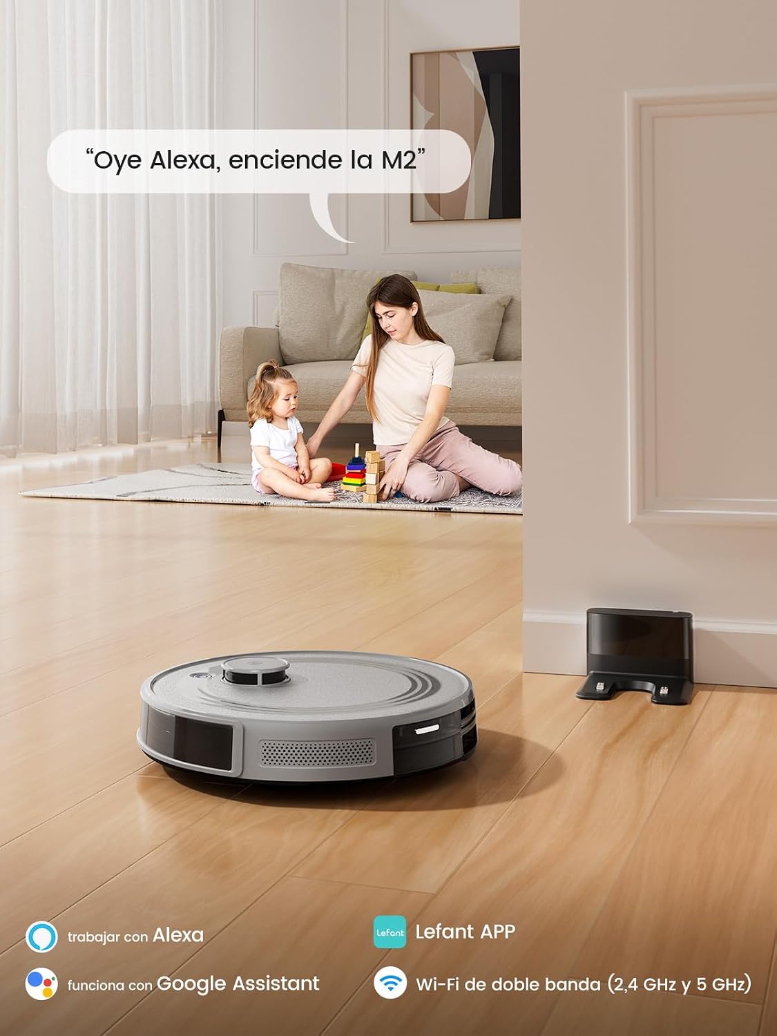 Lefant M2 Robot Aspirador y Fregasuelos con Cartografía, Aspiración de 6000Pa, Autonomía de 160 Minutos, Navegación Láser, Tecnología de Evasión PSD, Limpieza Personalizable, App/Alexa/WiFi