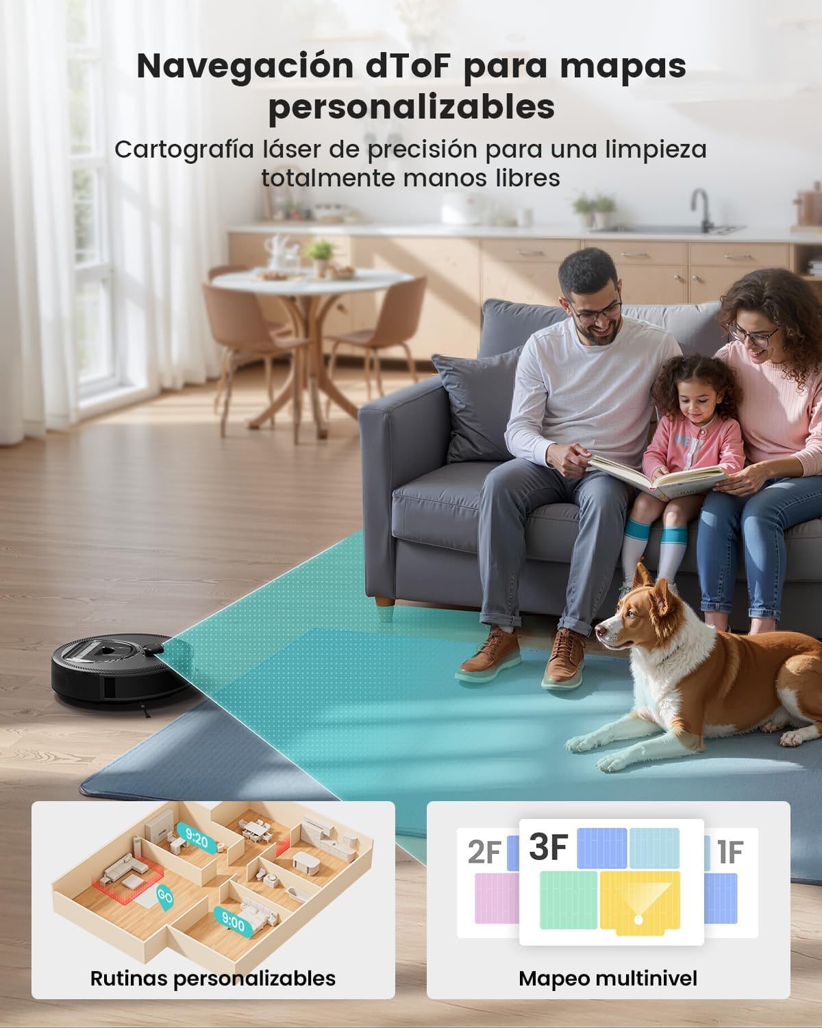 Lefant M330 Pro Robot Aspirador y Fregasuelos con Mapeo 3 en 1, 5000Pa de Succión, 150 min, Evitación de Obstáculos PSD 190°, Navegación dToF, Zonas Virtuales, 2,4GHz y 5GHz WiFi/Alexa/App, Negro