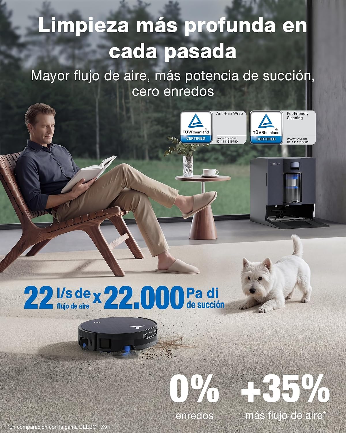 ECOVACS X12 OMNICYCLONE Robot Aspirador y Friegasuelos, Blast y 22 000 Pa, tecnología FocusJet para Manchas, PowerBoost ultrarrápido, OZMO Roller 3.0, Rodillo Inteligente
