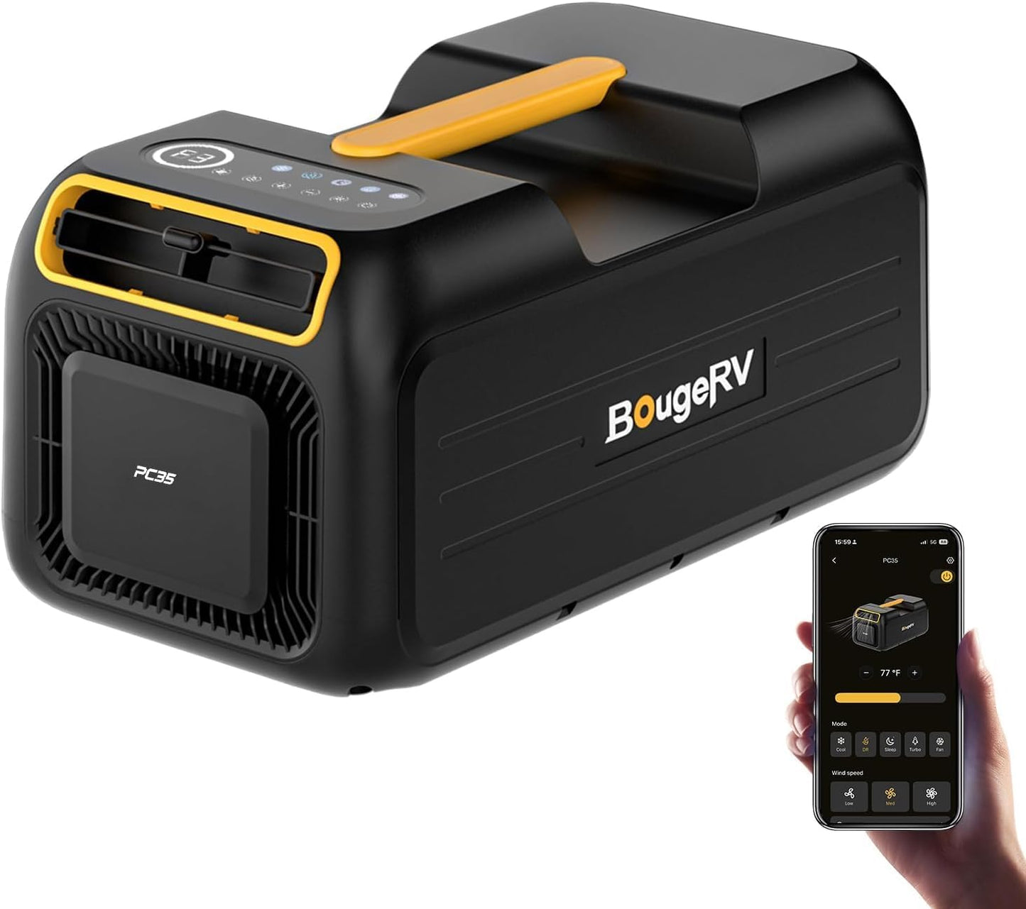 BougeRV PC35 Aire Acondicionado Portátil, 3500 BTU Climatizador, 5 en 1 con App, Compacto, AC 100V-240V, Aire Acondicionado para Camping, Caravana, Tienda, Camión, Furgoneta