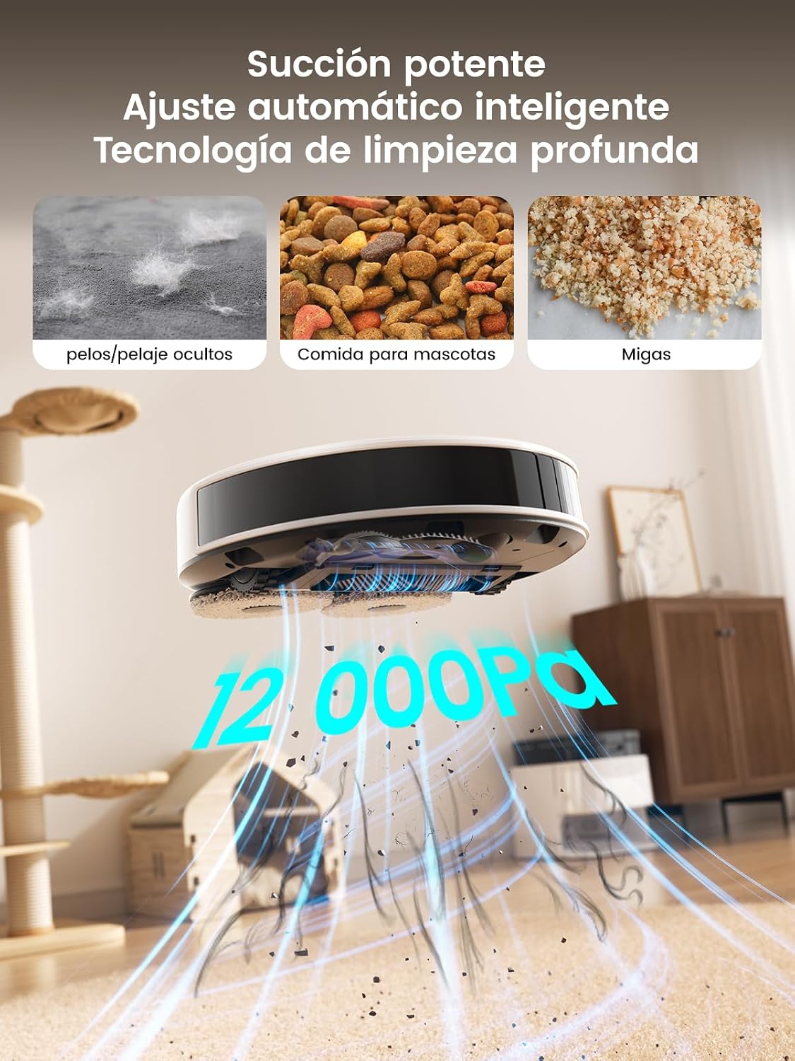 Lefant M3 Robot Aspirador y Fregasuelos, 12000Pa, 220min, Auto-Lavado/Secado, Vaciado Automático 3,2L, Fregona Dual Giratoria, Navegación dToF, para Mascotas, Cepillo Anti-Enredos, WiFi/App/Alexa