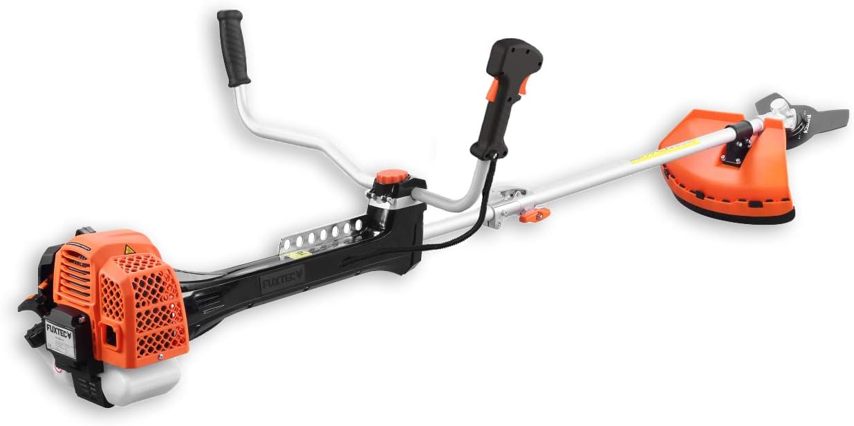FUXTEC Desbrozadora profesional de gasolina de 62 cc, 3,5 CV, Multiherramienta 2en1, con correa para el hombro, sistema antivibratorio recortadora multifunción Motor 2 tiempos
